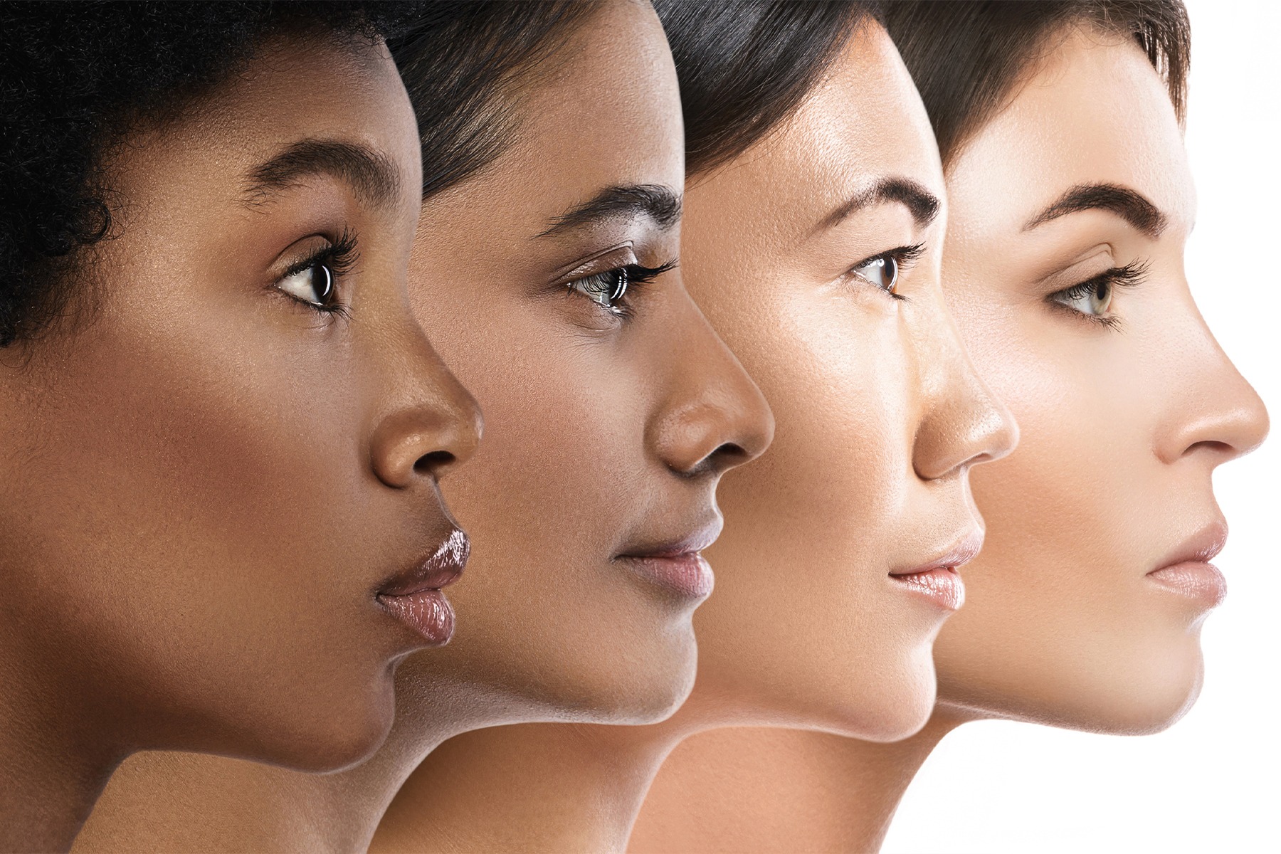 Photo of four women of different ethnicities with refreshed and flawless skin